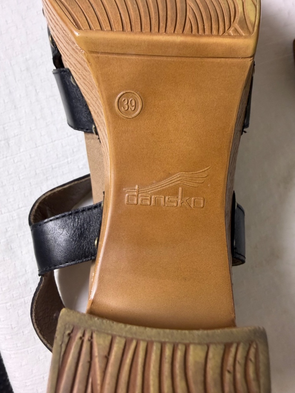 Dansko Daniela Black Leather Wedge Sandals Size 39 - Picture 8 of 10